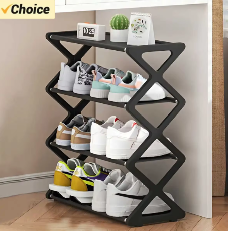 4-Tier X-Type Shoe Storage Rack — Foldable, Dust-Proof
