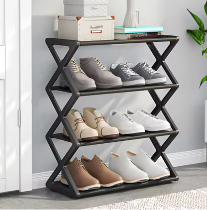 4-Tier X-Type Shoe Storage Rack — Foldable, Dust-Proof